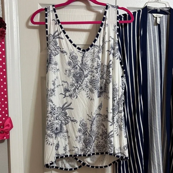 Soma Navy and White Floral and striped lounge set - Picture 10 of 16